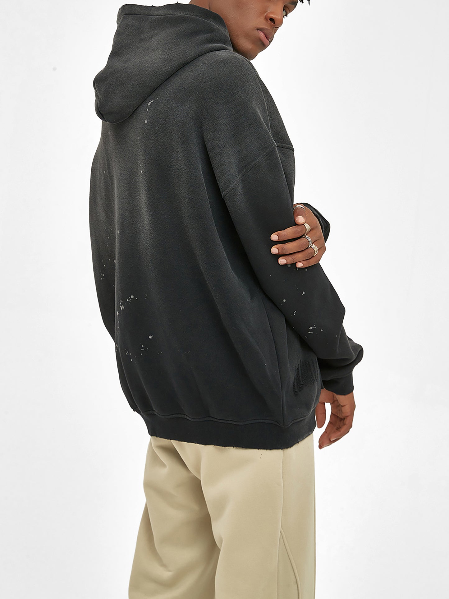 VINTAGE WASHED FRAYED FLEECE HOODIE - RETRO GREEN