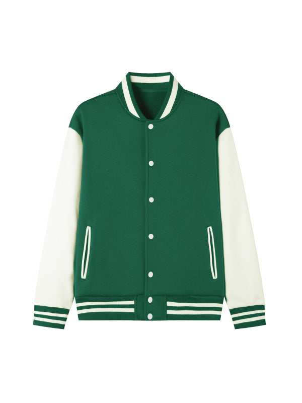 TWO-TONE FLEECED VARSITY JACKET - GREEN WITH WHITE