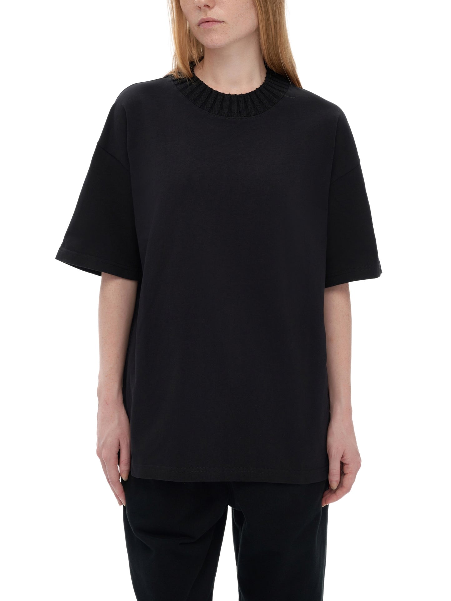 HEAVYWEIGHT KNITTED ROUND NECK T-SHIRT - BLACK