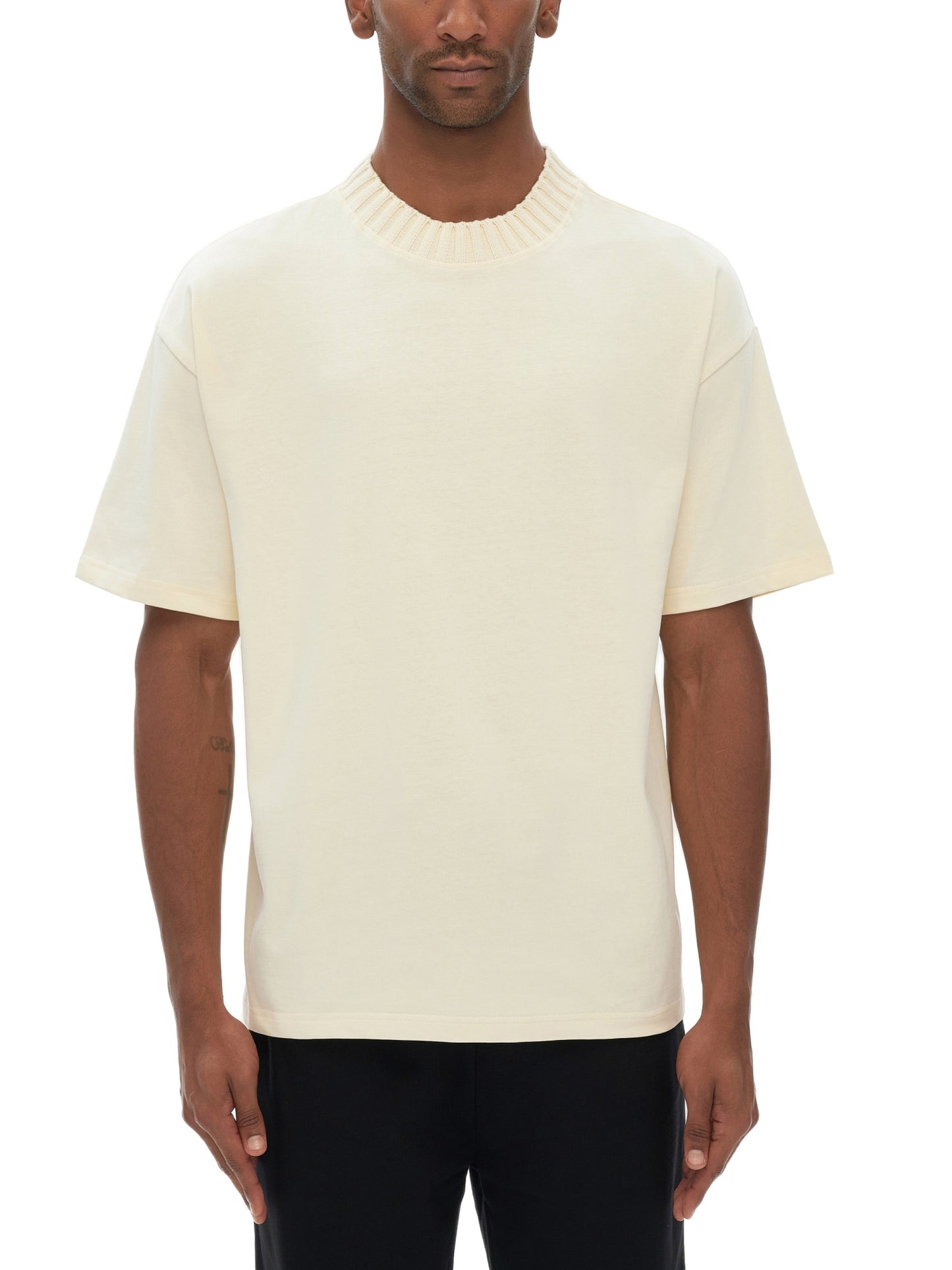HEAVYWEIGHT KNITTED ROUND NECK T-SHIRT - APRICOT