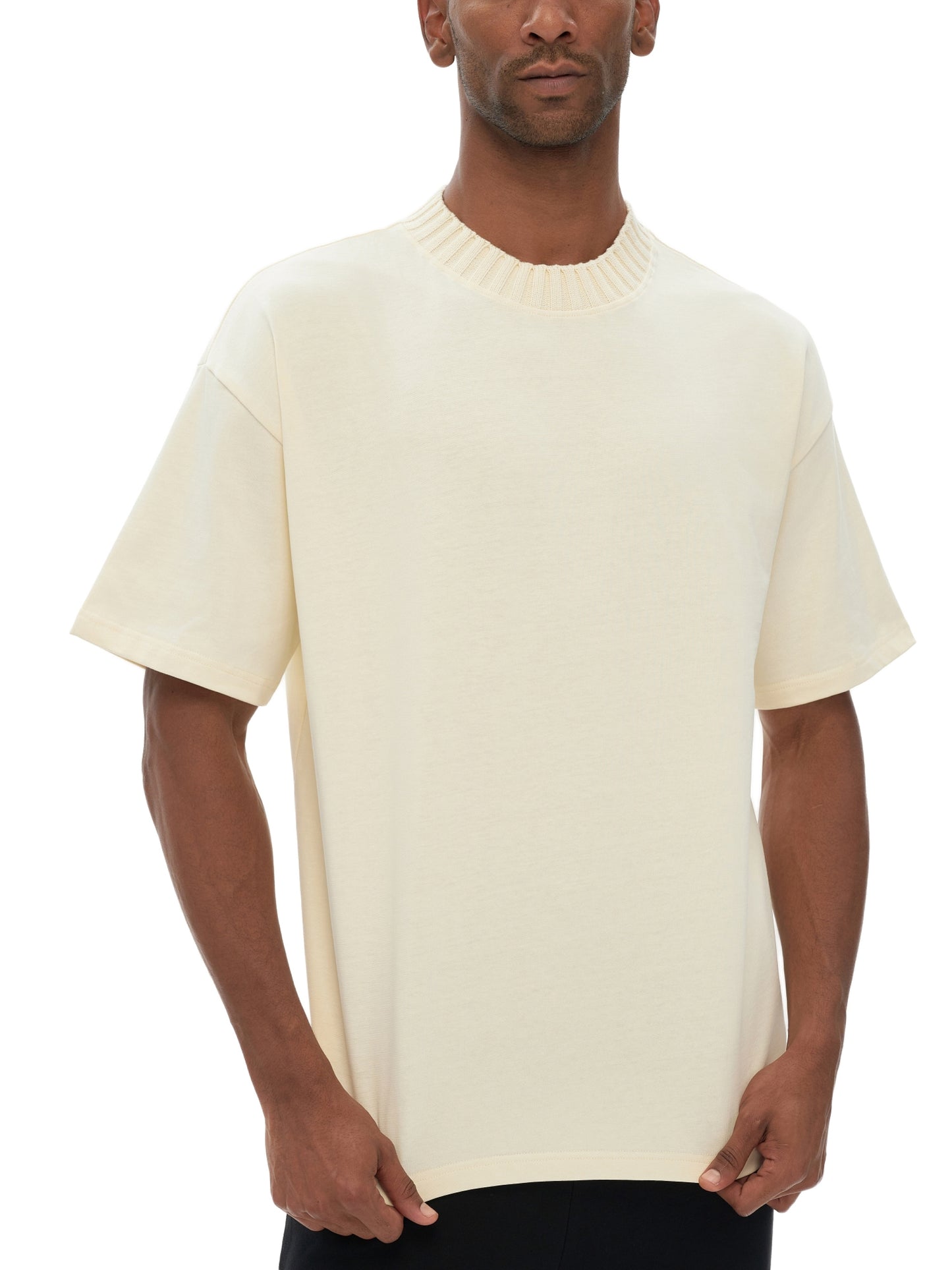 HEAVYWEIGHT KNITTED ROUND NECK T-SHIRT - APRICOT