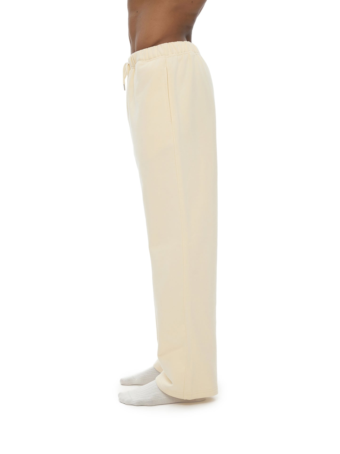 FLEECE LINED STRAIGHT LEG PANTS - BONE