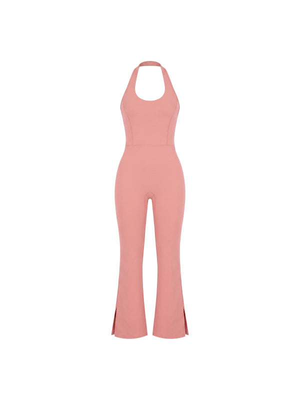 HALTER FLARED JUMPSUIT - PINK