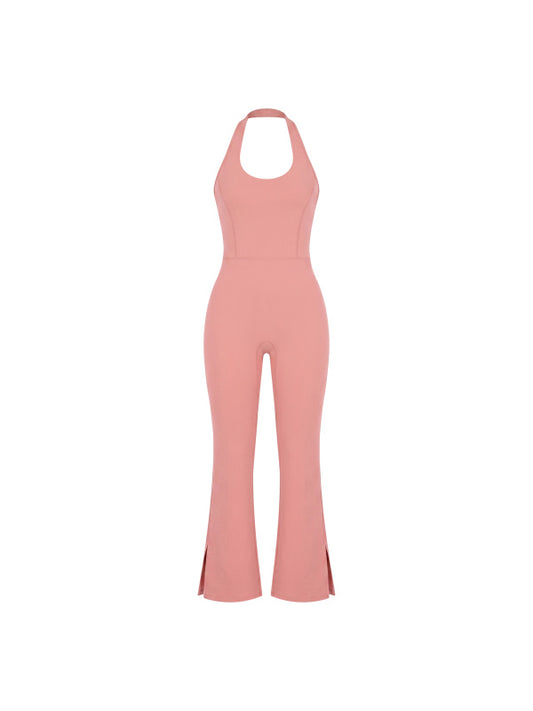 HALTER FLARED JUMPSUIT - PINK