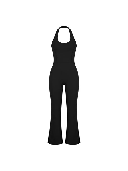HALTER FLARED JUMPSUIT - BLACK