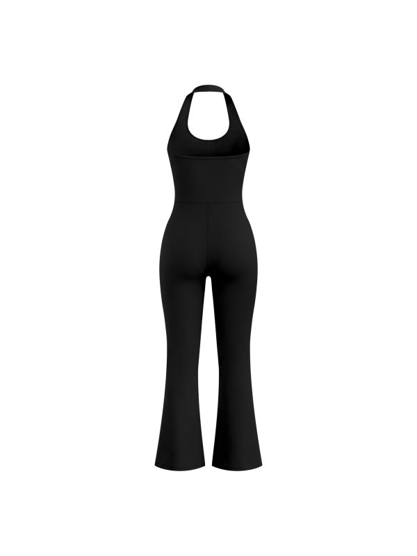 HALTER FLARED JUMPSUIT - BLACK