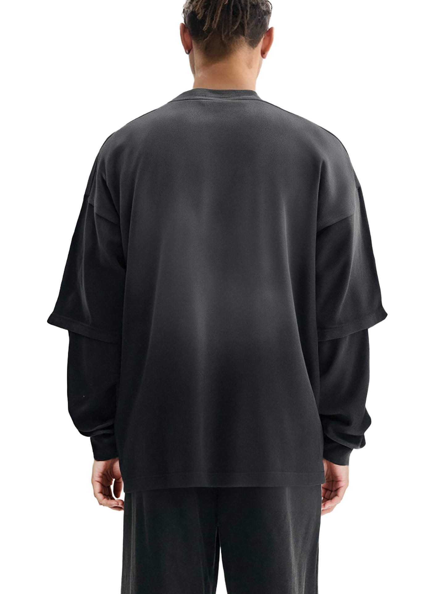 SUNFADE HAND-FRAYED FAUX TWO-PIECE T-SHIRT - BLACK