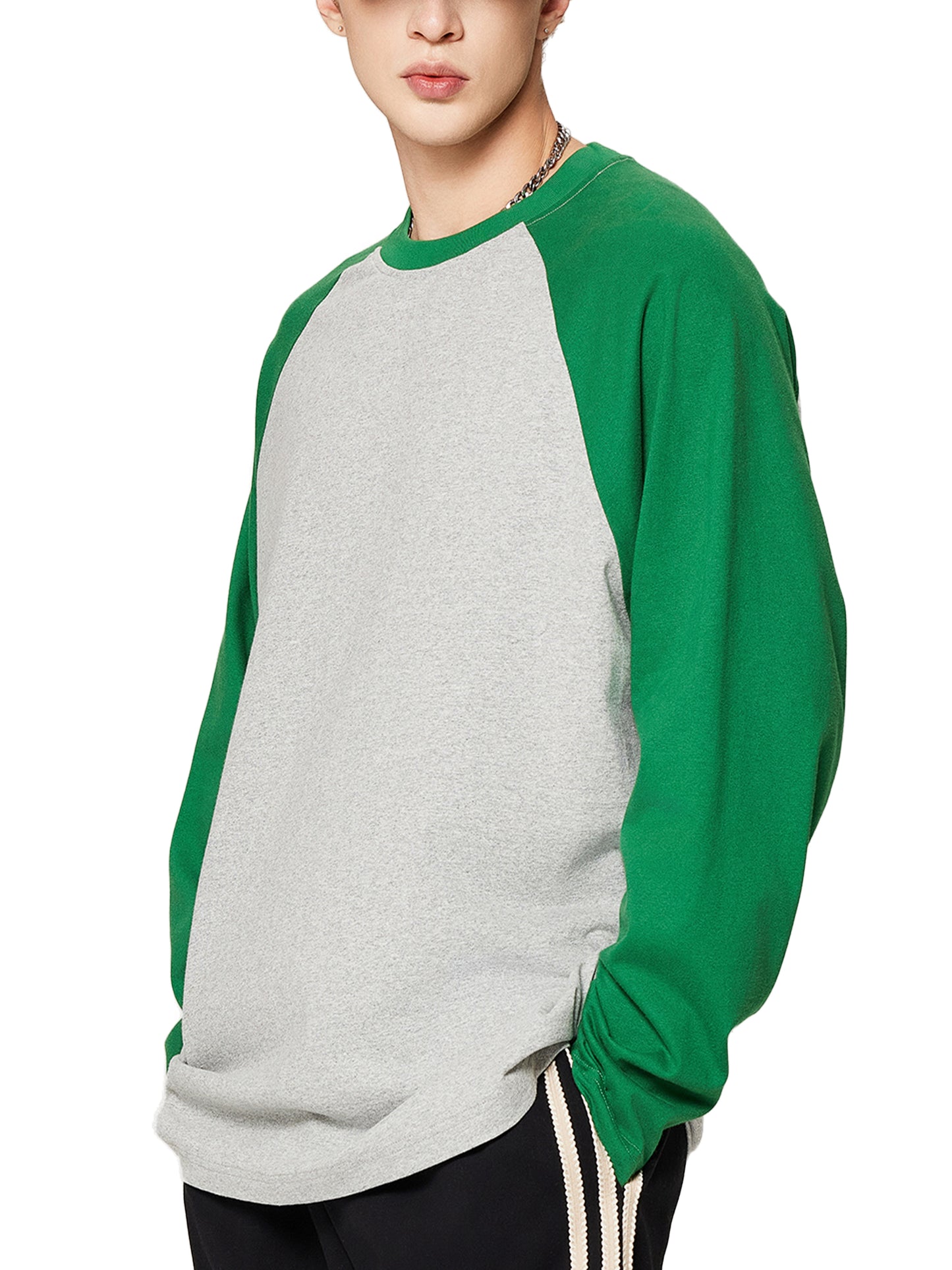 COLOR-BLOCKED RAGLAN LONG-SLEEVE T-SHIRT - WHITE WITH COFFEE