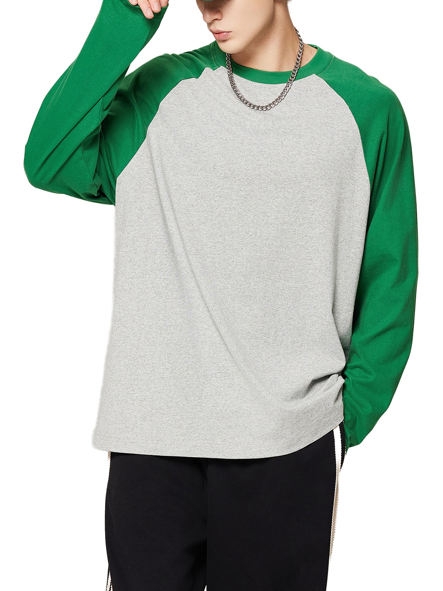 COLOR-BLOCKED RAGLAN LONG-SLEEVE T-SHIRT - WHITE WITH BLACK
