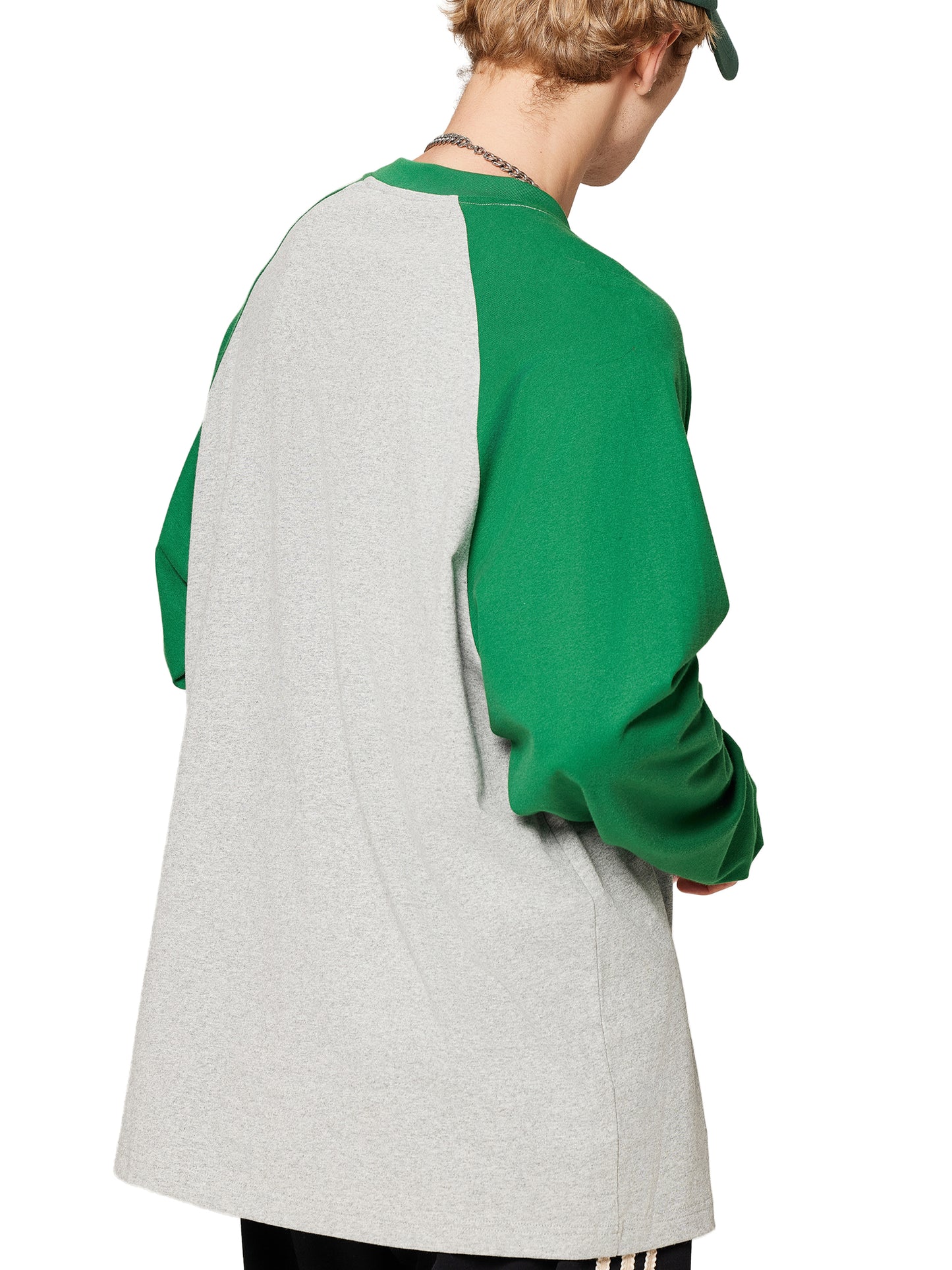 COLOR-BLOCKED RAGLAN LONG-SLEEVE T-SHIRT - WHITE WITH BLACK