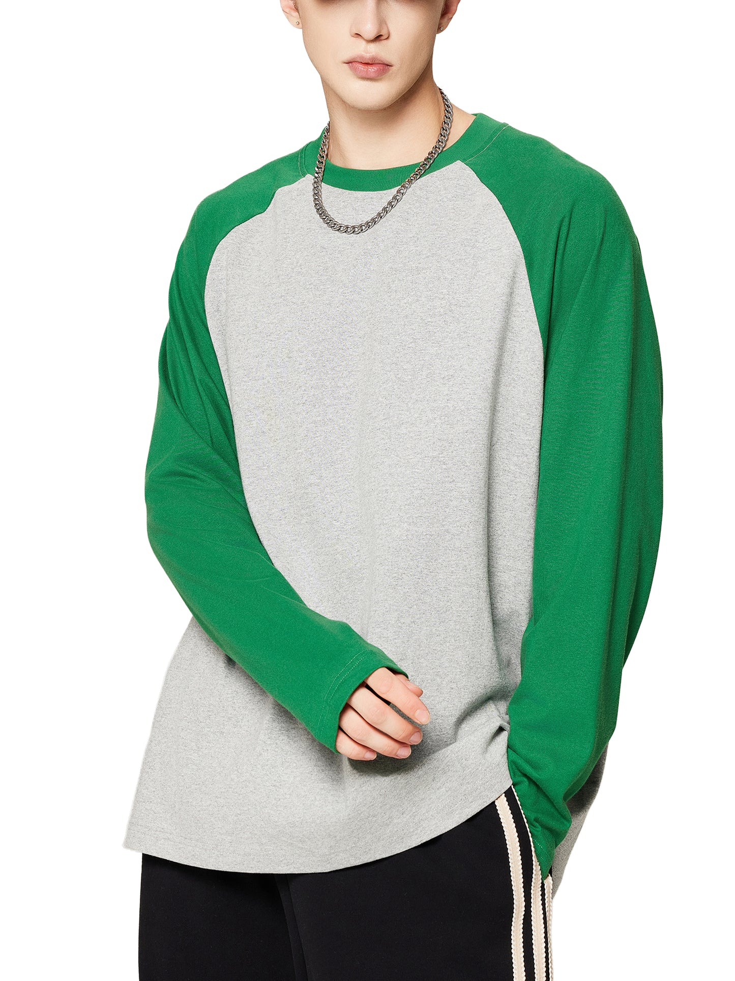COLOR-BLOCKED RAGLAN LONG-SLEEVE T-SHIRT - WHITE WITH COFFEE