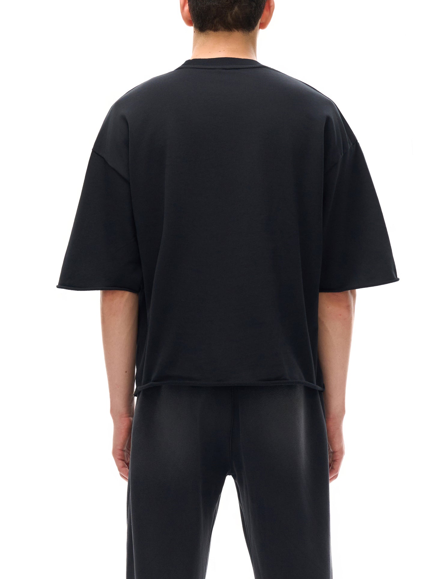 FRENCH TERRY RAW EDGE T-SHIRT - BLACK
