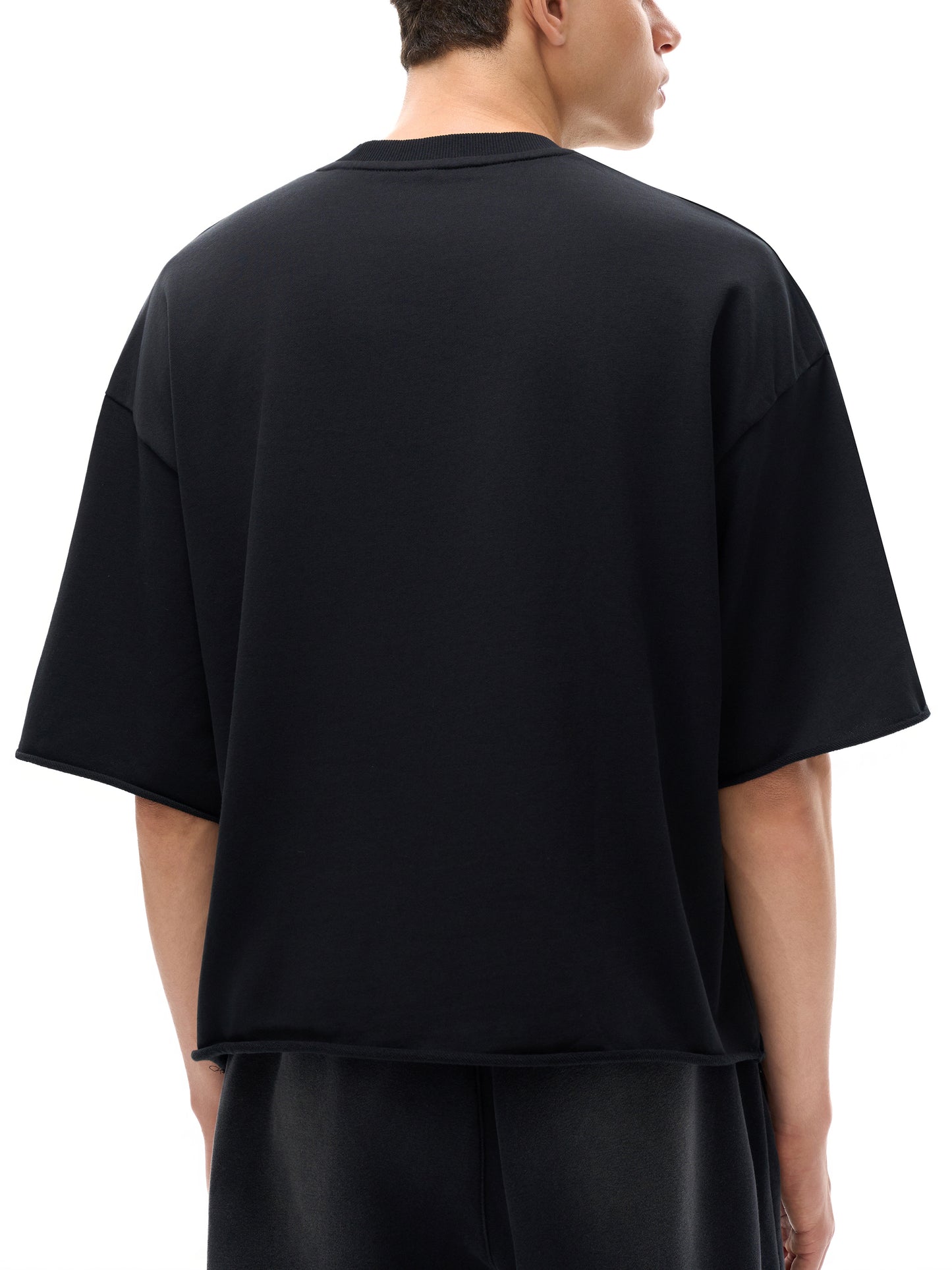 FRENCH TERRY RAW EDGE T-SHIRT - BLACK