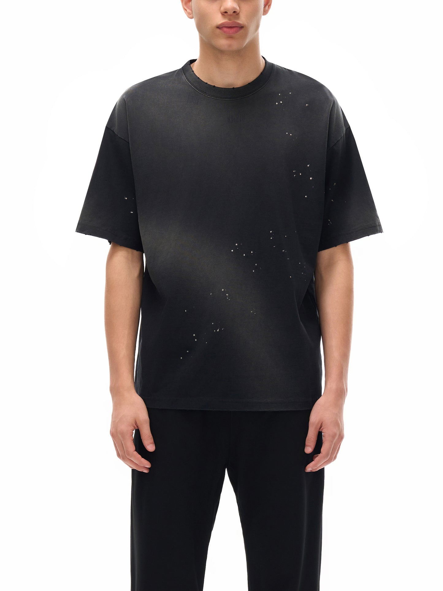 HAND-FRAYED SUNFADE PAINT SPLATTER T-SHIRT - BLACK