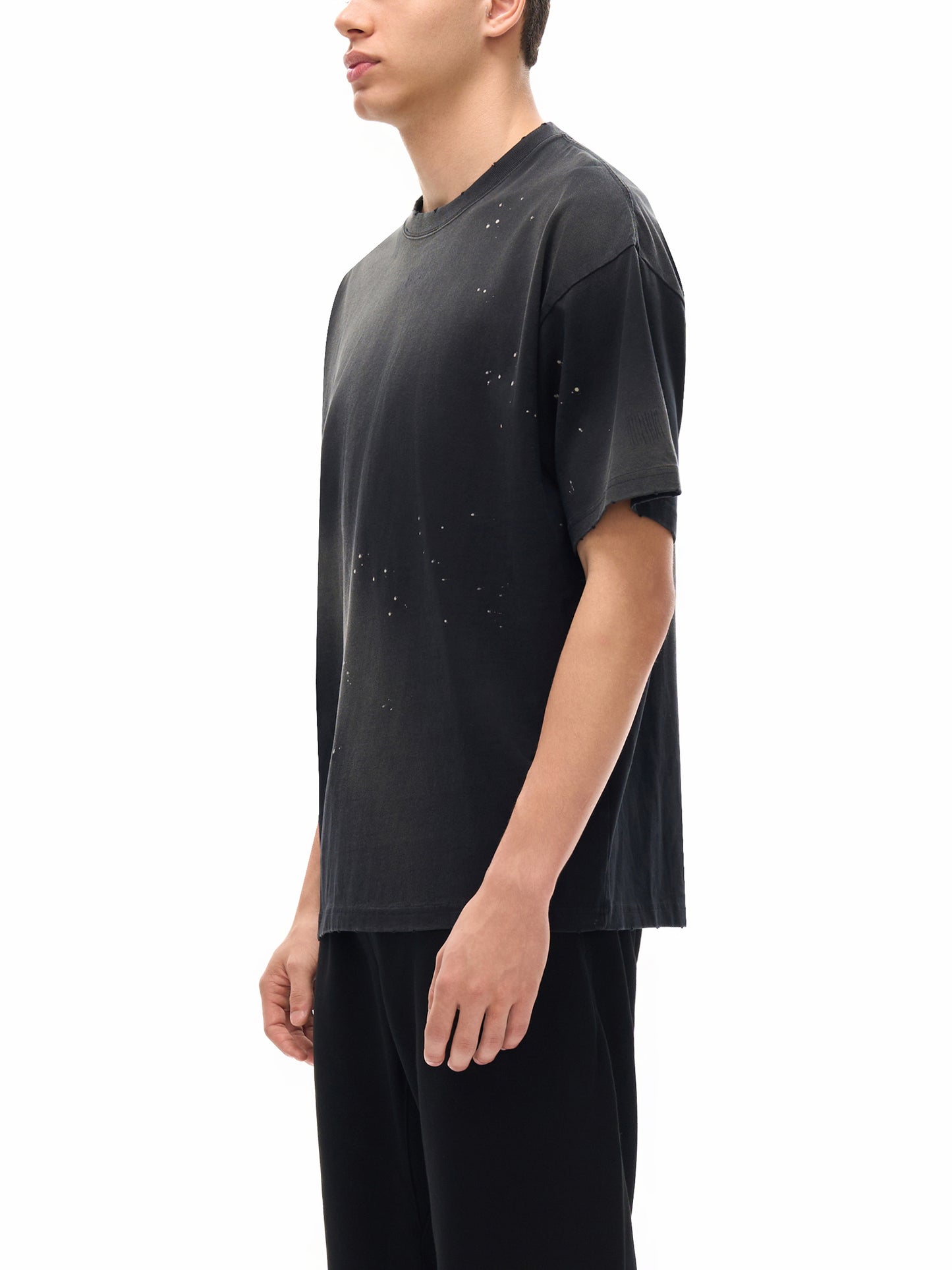 HAND-FRAYED SUNFADE PAINT SPLATTER T-SHIRT - BLACK