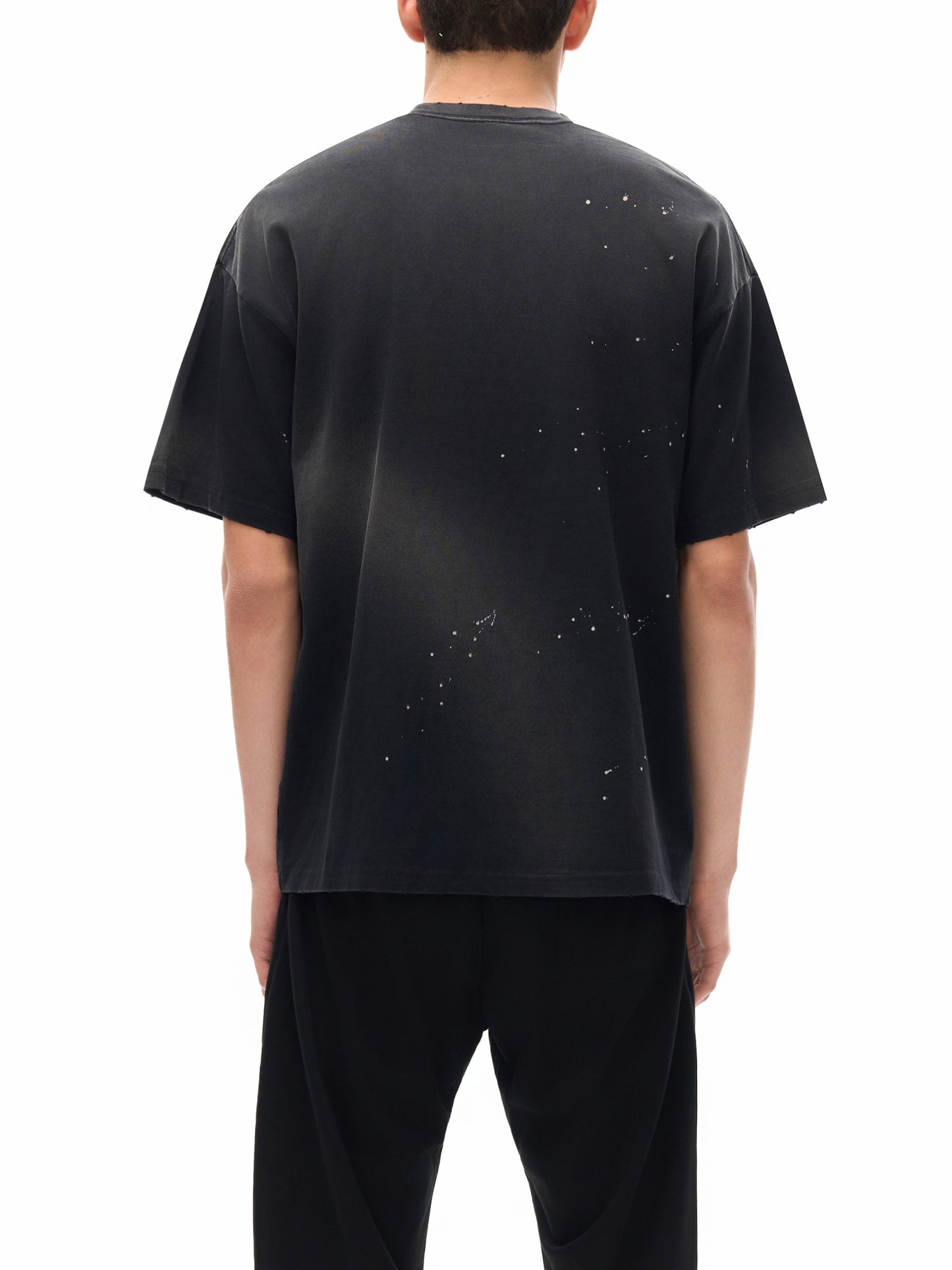 HAND-FRAYED SUNFADE PAINT SPLATTER T-SHIRT - BLACK