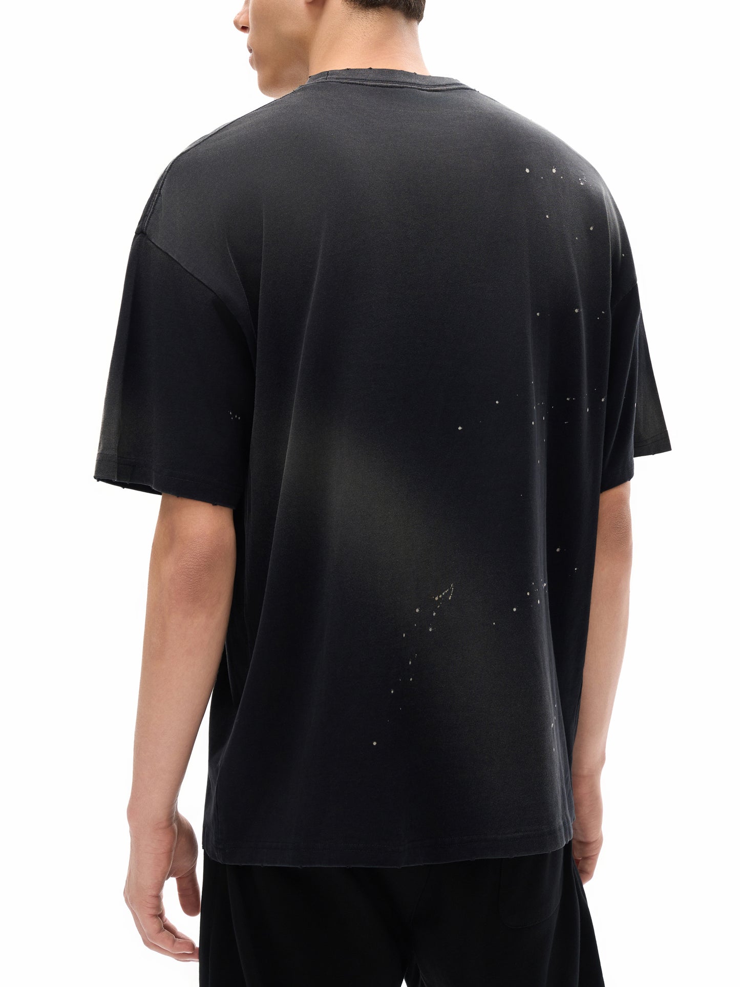 HAND-FRAYED SUNFADE PAINT SPLATTER T-SHIRT - BLACK