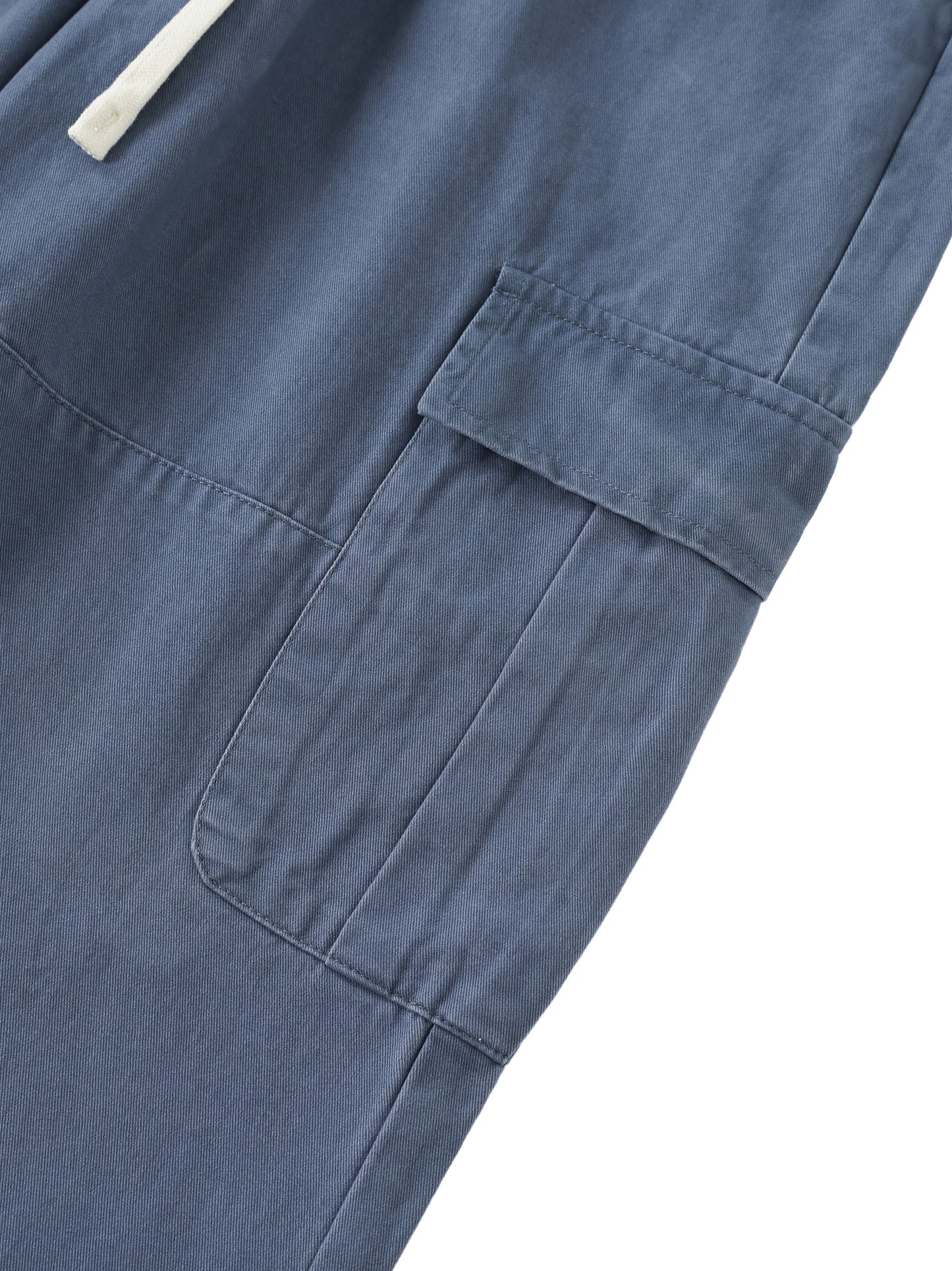 DRAWSTRING WAIST STRAIGHT-LEG CARGO PANTS - BLACK