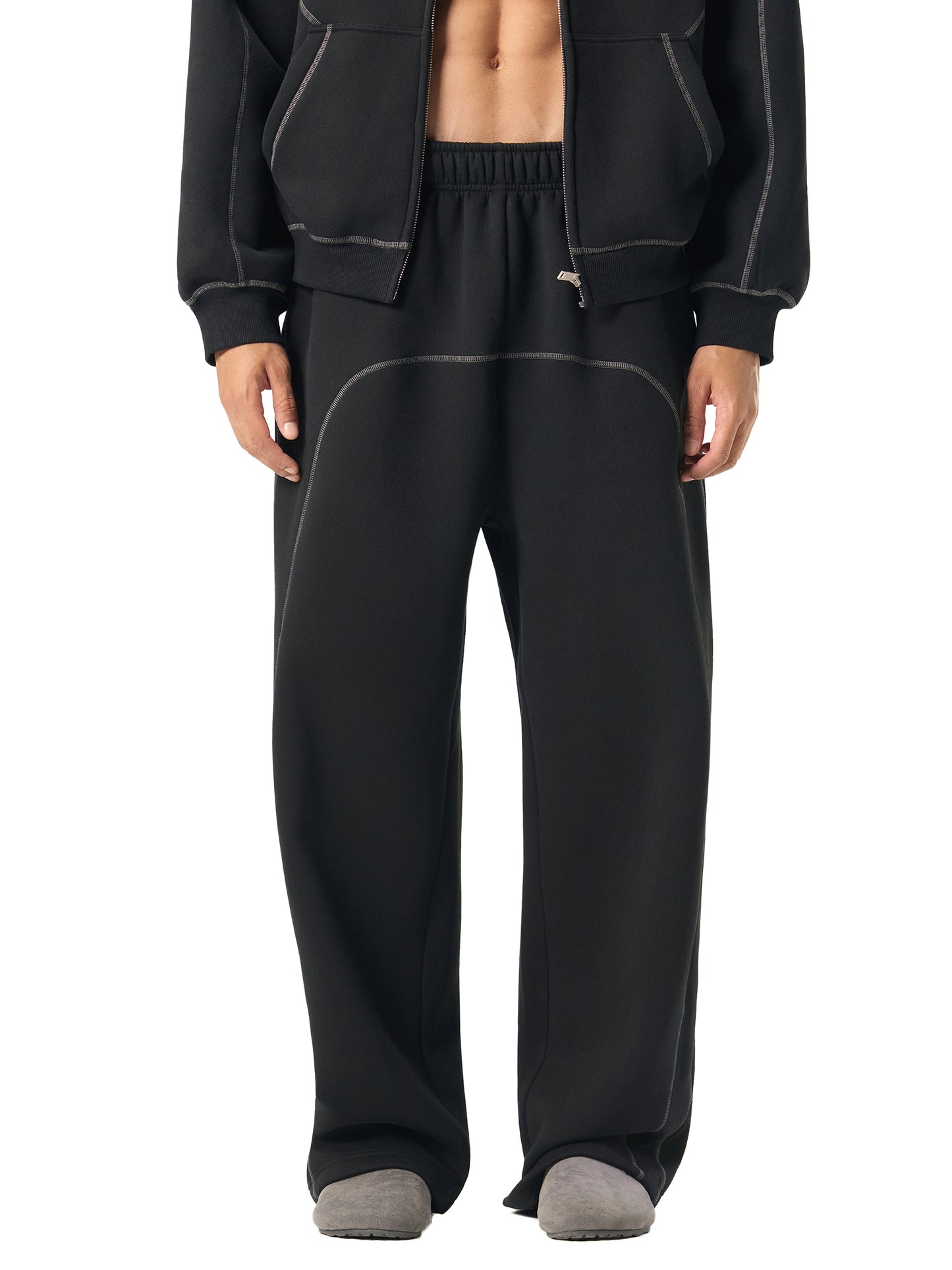 CONTRAST-STITCHED FLEECE SWEATPANTS - BLACK