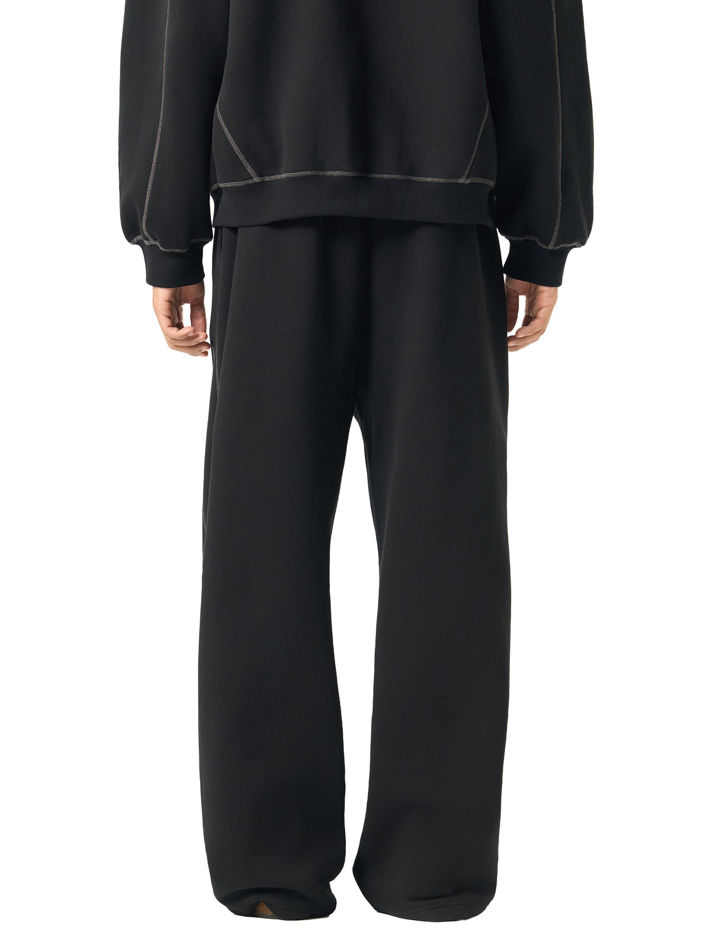 CONTRAST-STITCHED FLEECE SWEATPANTS - BLACK