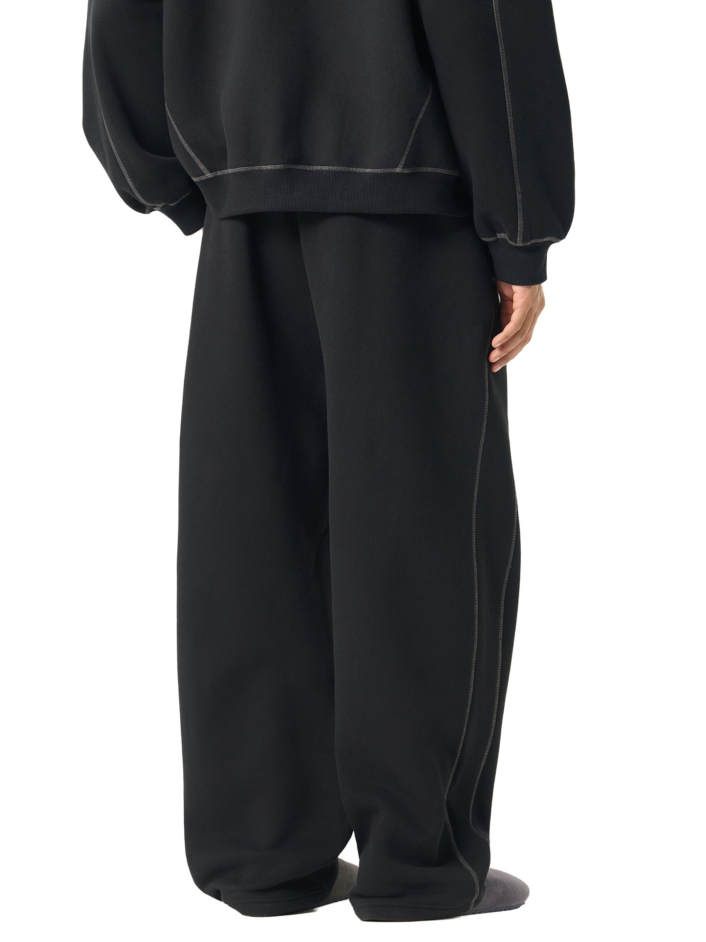 CONTRAST-STITCHED FLEECE SWEATPANTS - BLACK