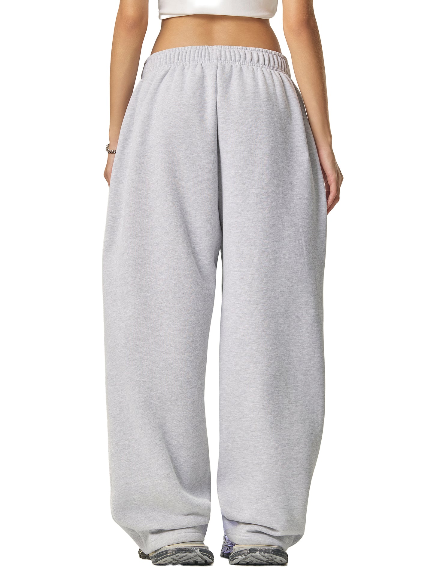 CONTRAST-STITCHED FLEECE SWEATPANTS - FLOWER GRAY