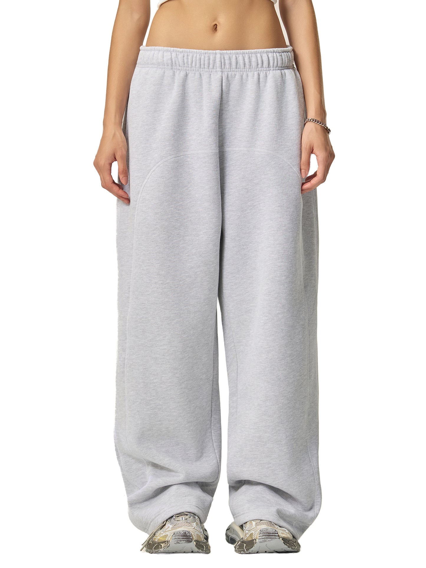 CONTRAST-STITCHED FLEECE SWEATPANTS - FLOWER GRAY