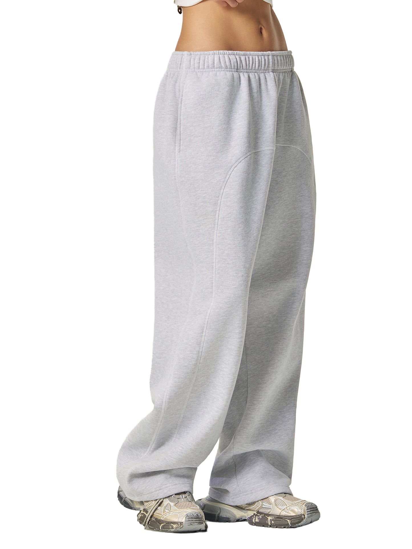 CONTRAST-STITCHED FLEECE SWEATPANTS - FLOWER GRAY