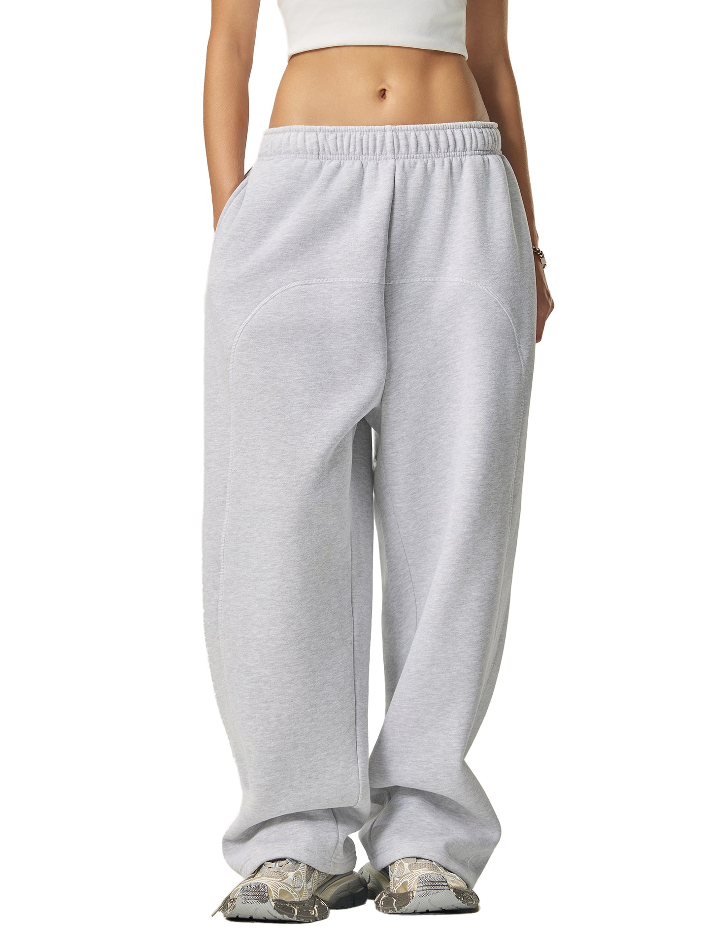 CONTRAST-STITCHED FLEECE SWEATPANTS - FLOWER GRAY