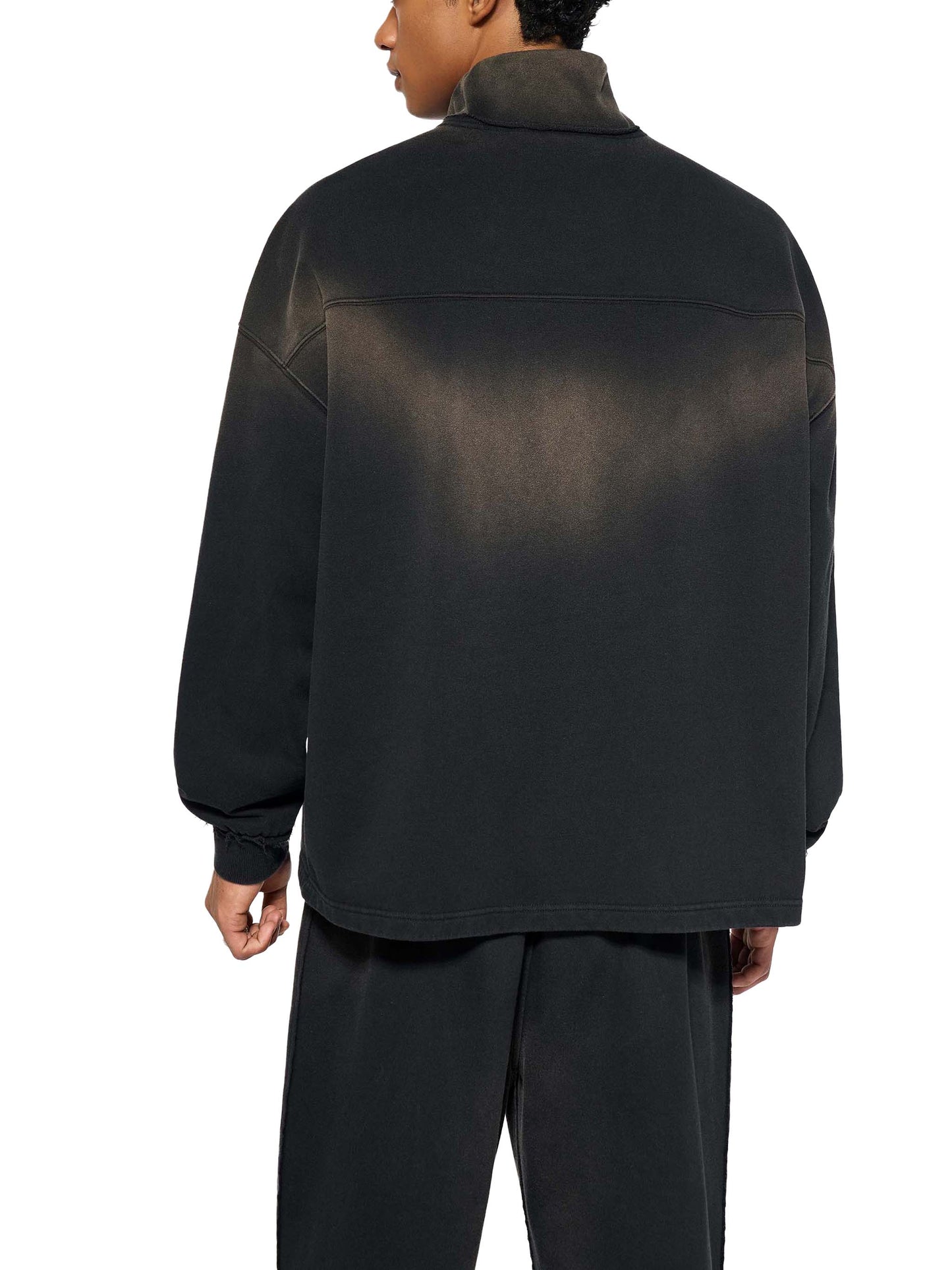 SUNFADE RAW EDGE QUARTER-ZIP SWEATSHIRT - BLACK