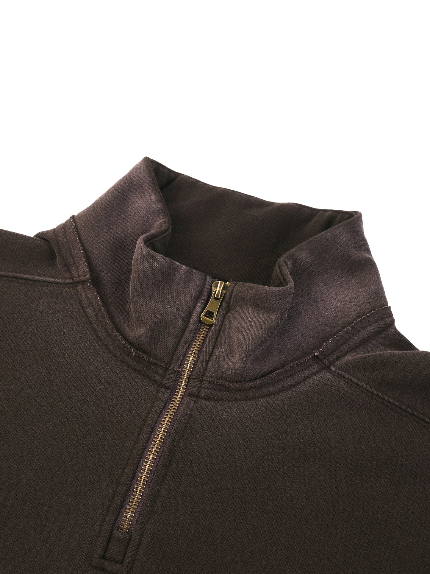 SUNFADE RAW EDGE QUARTER-ZIP SWEATSHIRT - BROWN