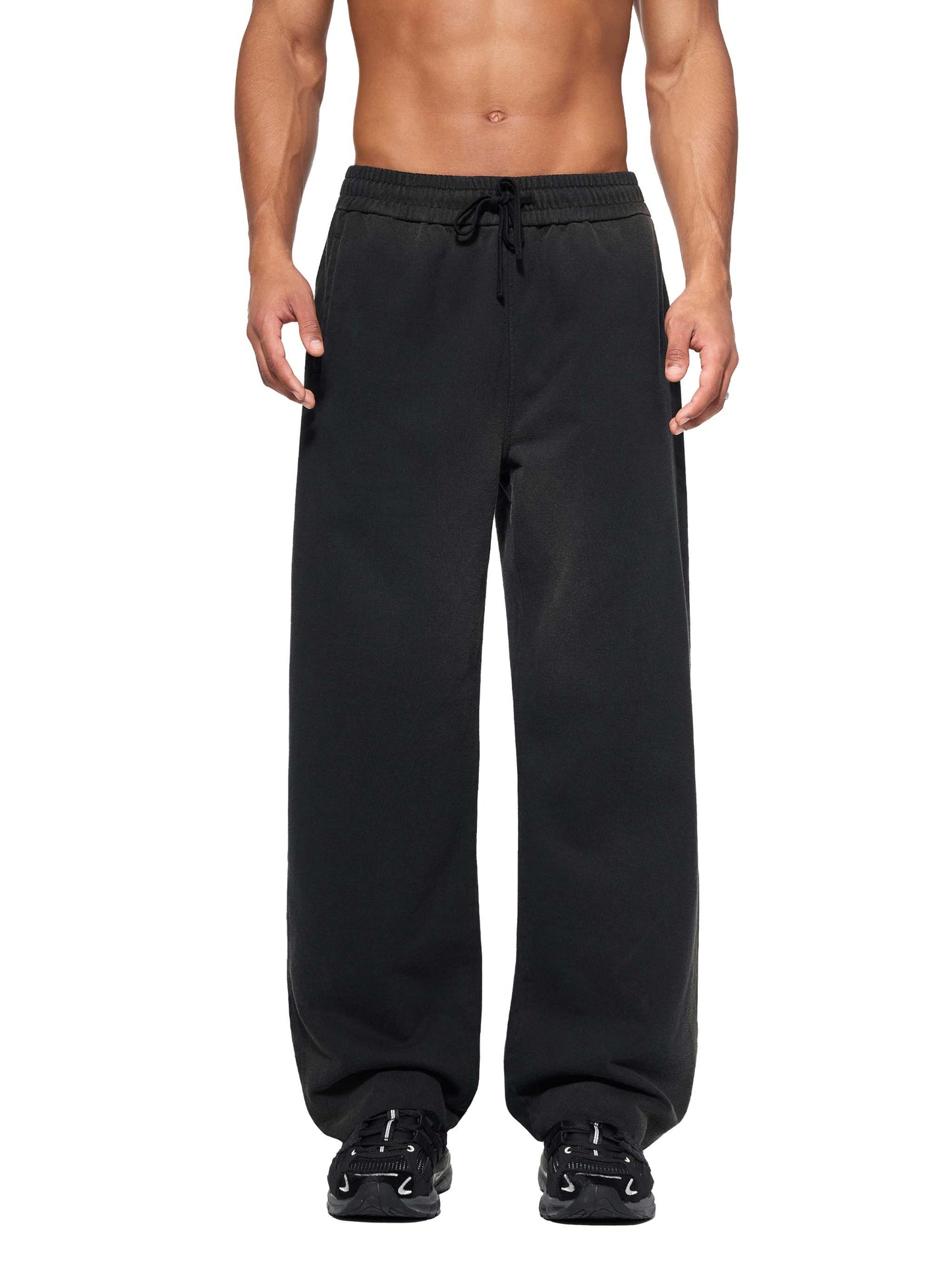 SUNFADE RAW EDGE STRAIGHT-LEG SWEATPANTS - BLACK