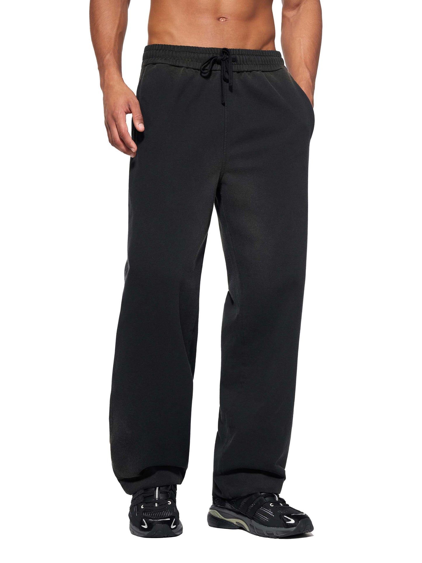 SUNFADE RAW EDGE STRAIGHT-LEG SWEATPANTS - BLACK