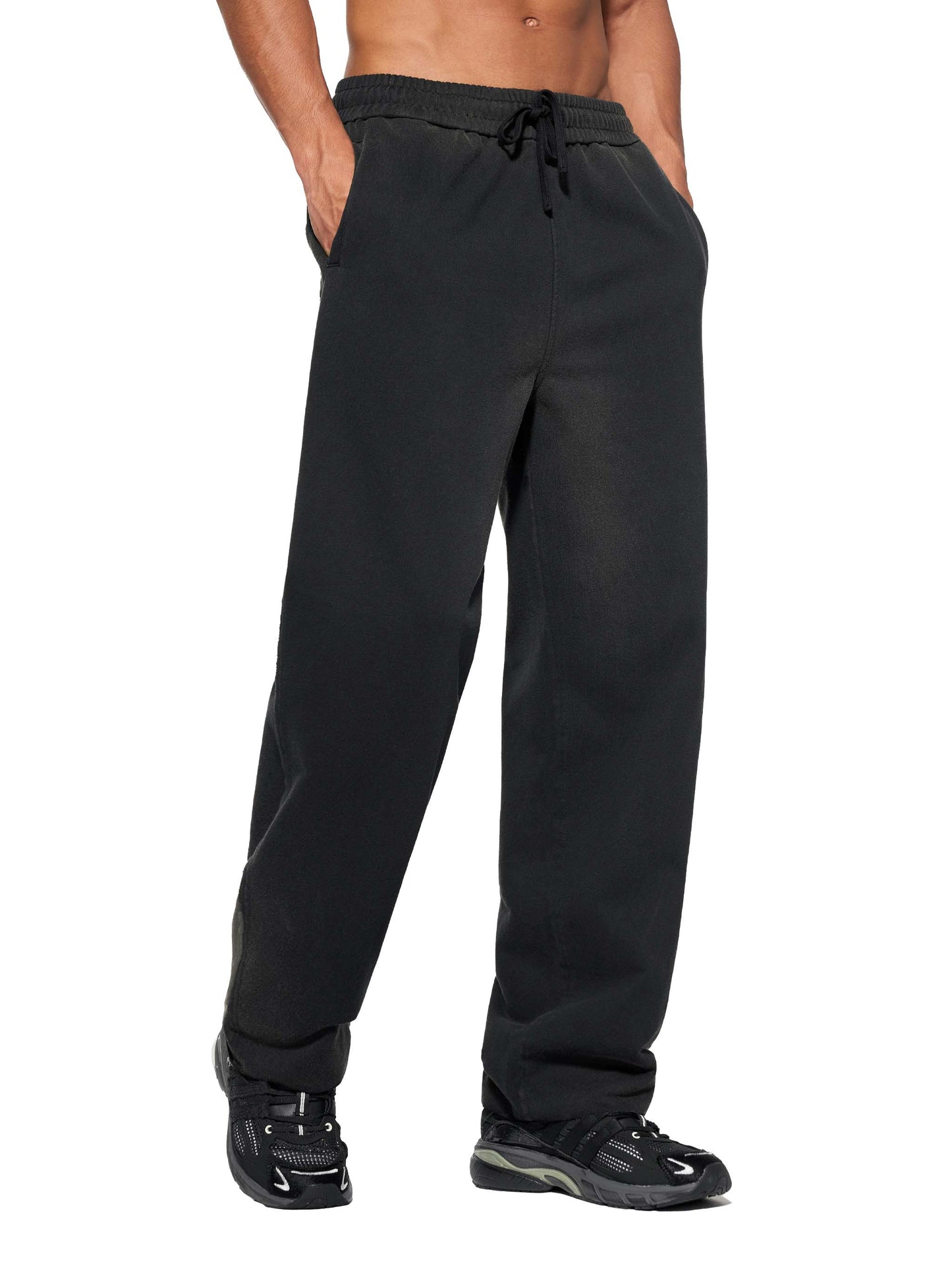 SUNFADE RAW EDGE STRAIGHT-LEG SWEATPANTS - BLACK