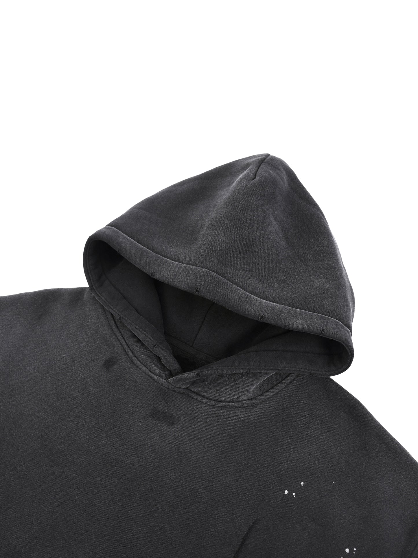 VINTAGE WASHED FRAYED FLEECE HOODIE - MEDIUM GRAY