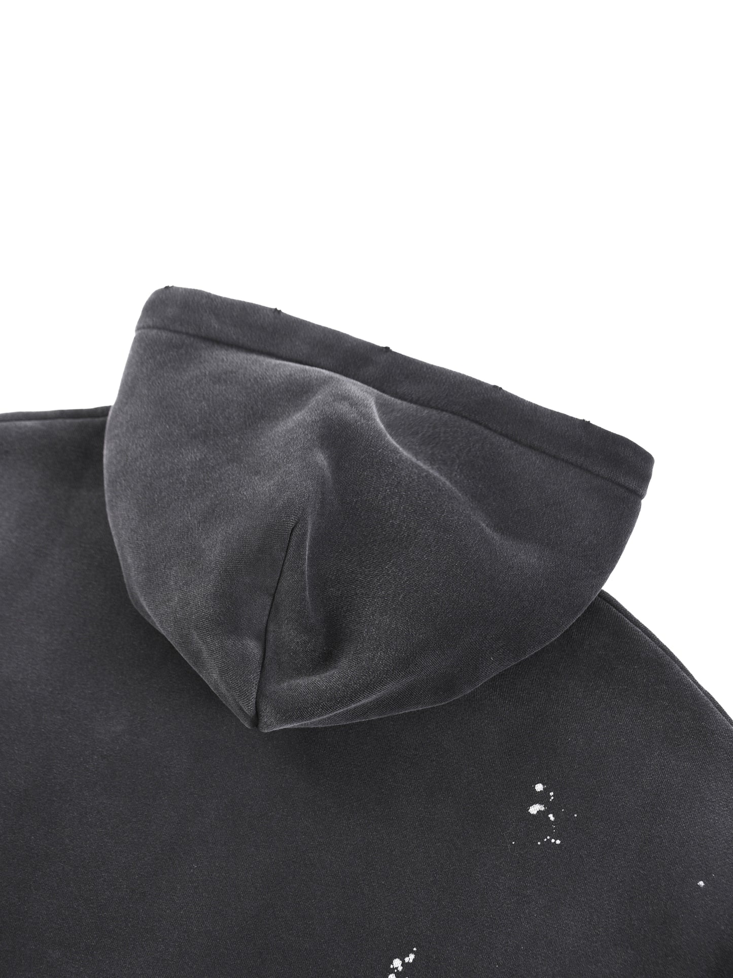 VINTAGE WASHED FRAYED FLEECE HOODIE - MEDIUM GRAY