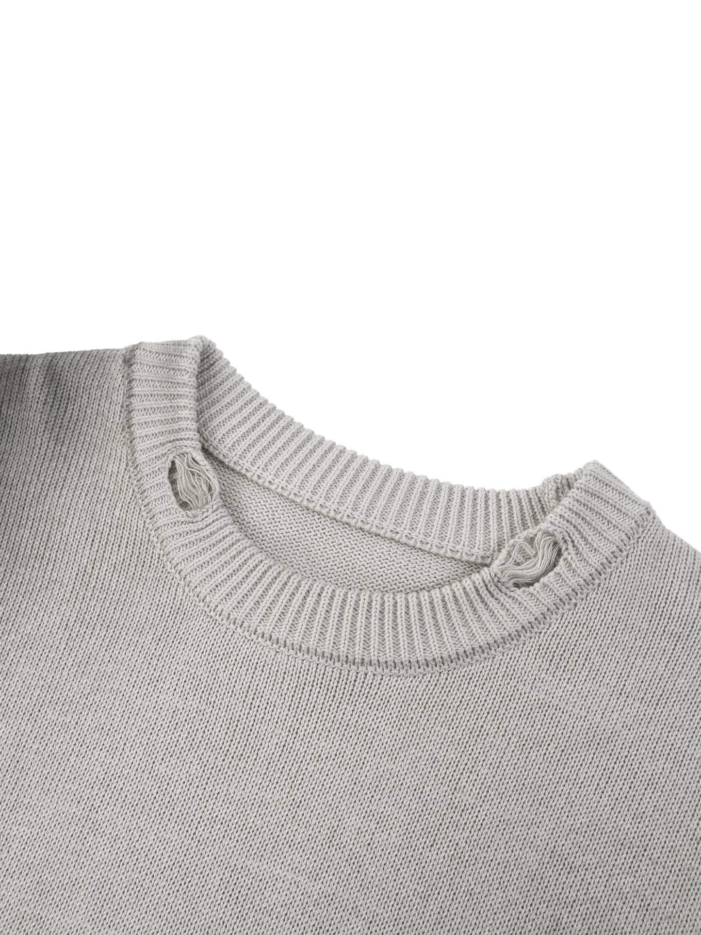 SUNFADE DISTRESSED RIPPED CREWNECK SWEATER - LIGHT GRAY
