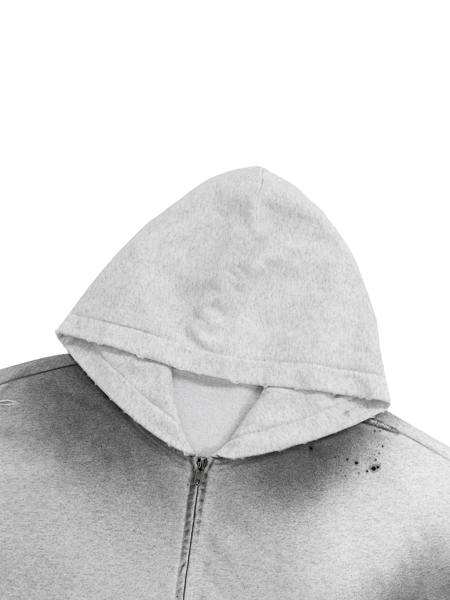 SUNFADE FRAYED RAW EDGE FLEECE ZIP HOODIE - GRAY BLUE
