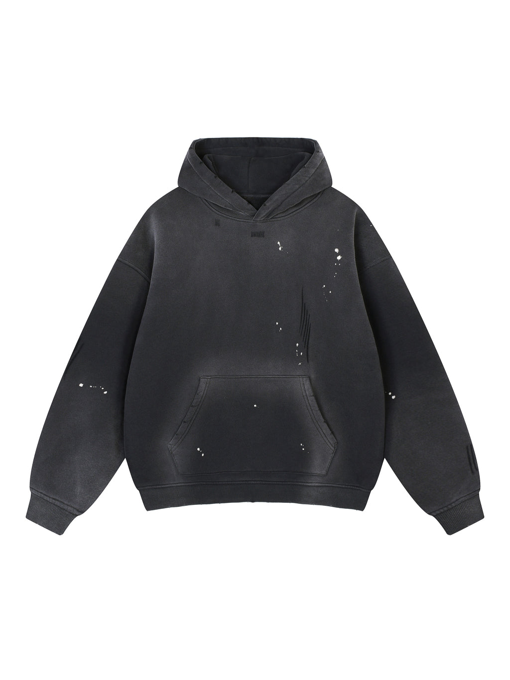VINTAGE WASHED FRAYED FLEECE HOODIE - BLACK