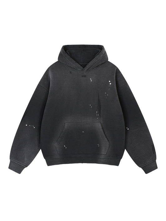 Vintage Washed Frayed Fleece Hoodie