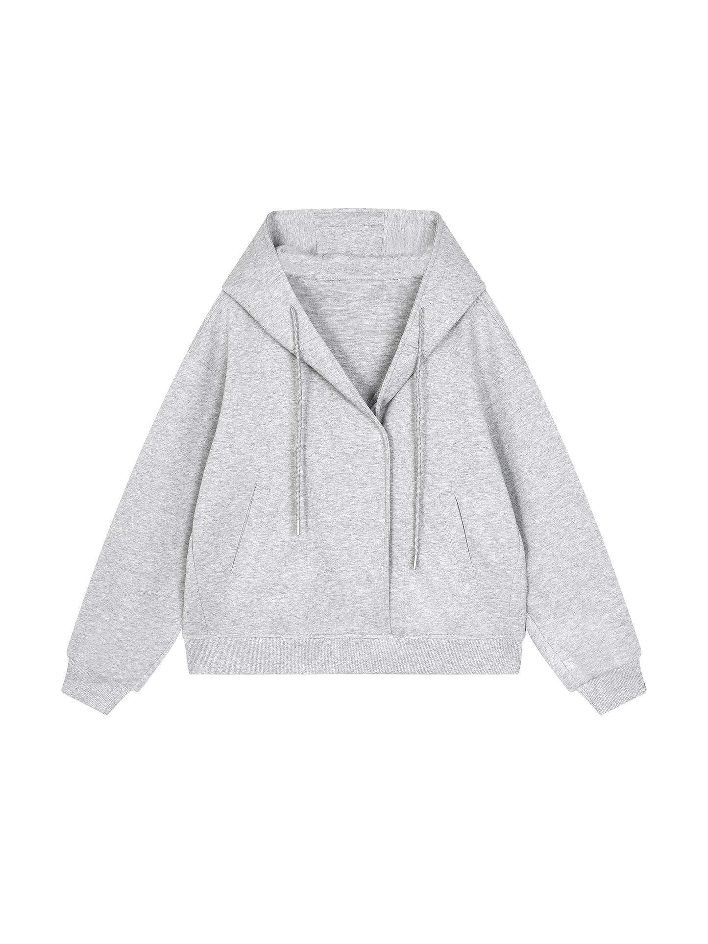 BOXY BUTTON PLACKET HOODIE - FLOWER GRAY