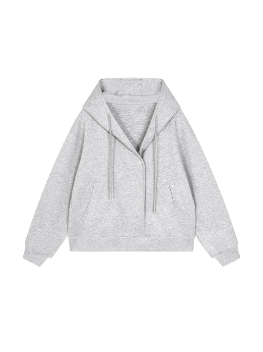 BOXY BUTTON PLACKET HOODIE - FLOWER GRAY