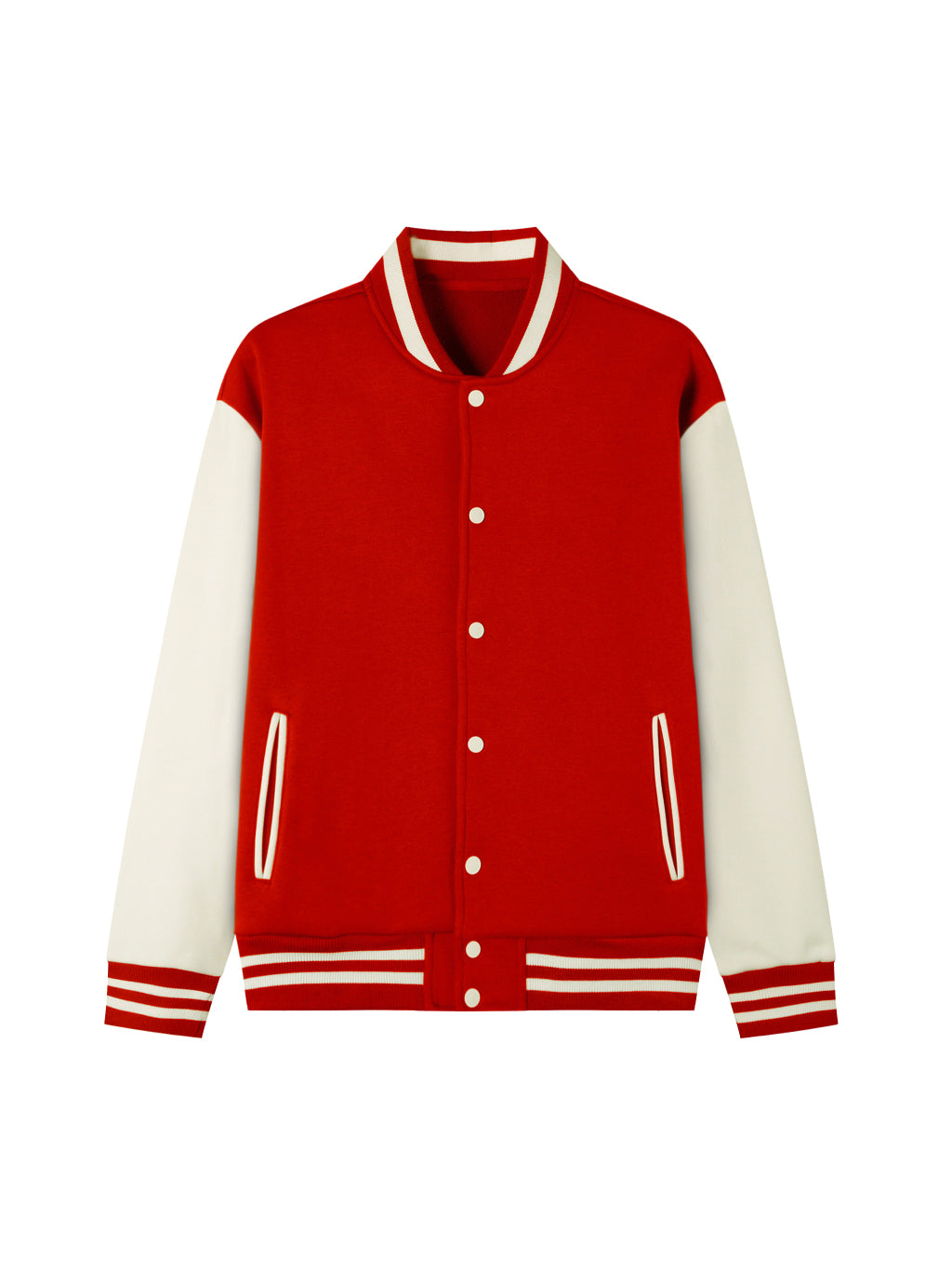 TWO-TONE FLEECED VARSITY JACKET - RED WITH WHITE