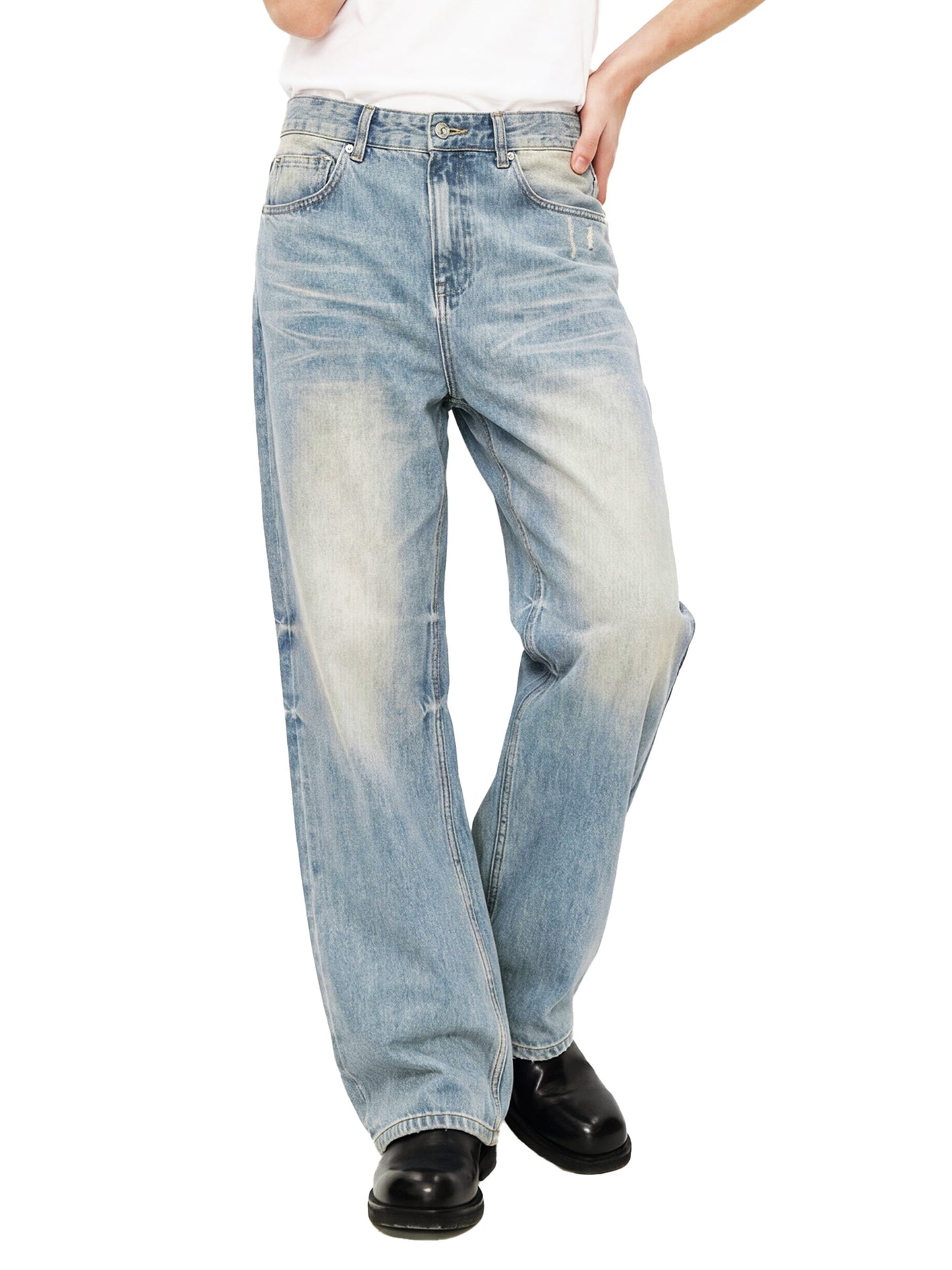 SUNFADE RAW HEM DENIM JEANS - BLUE