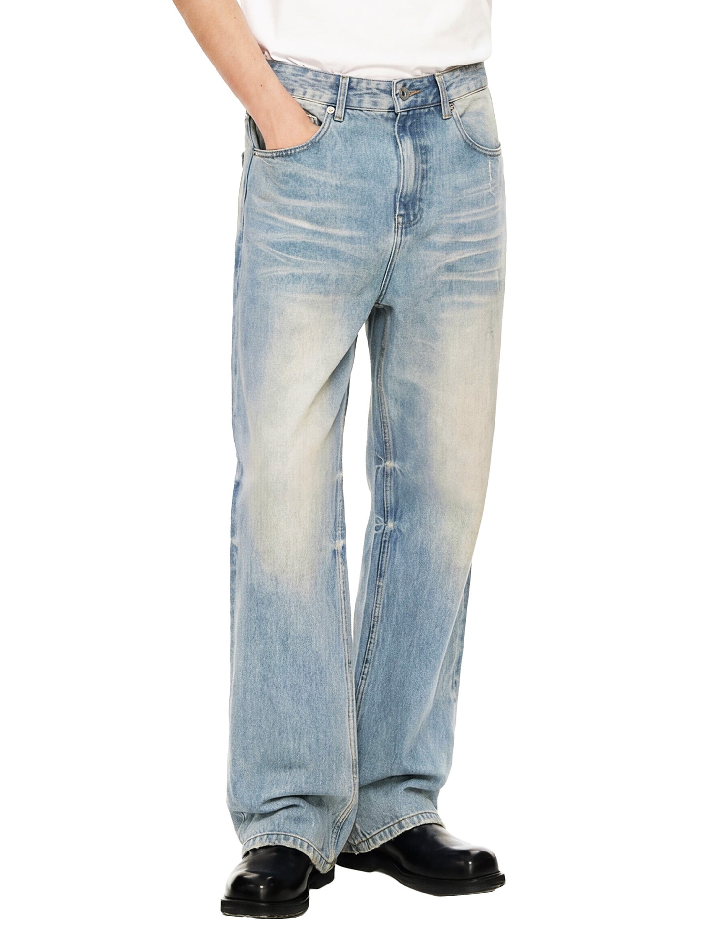 SUNFADE RAW HEM DENIM JEANS - BLUE