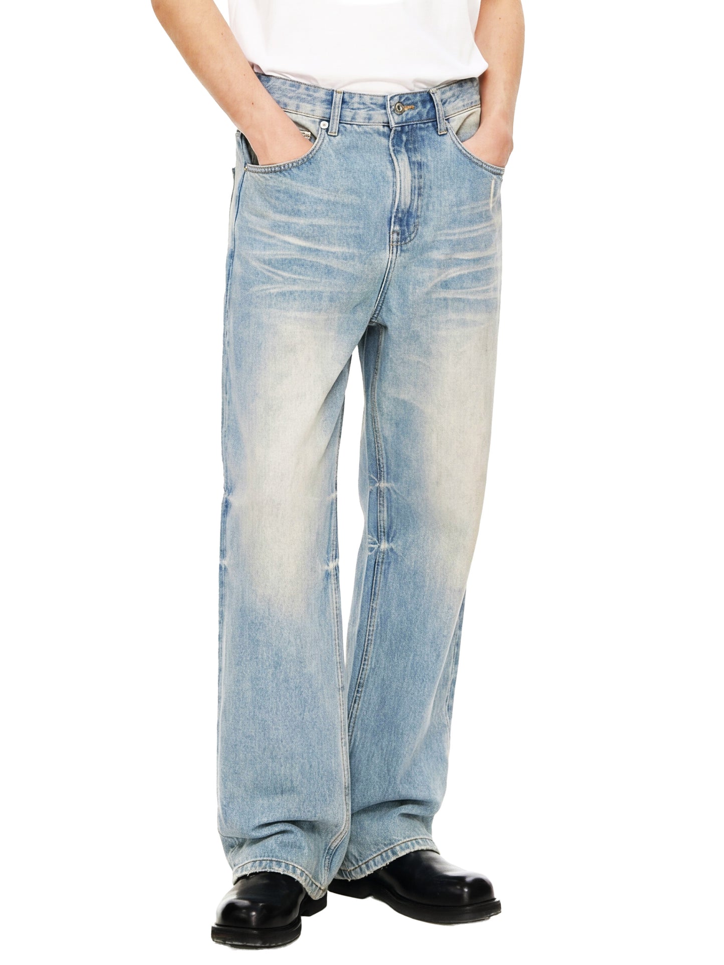 SUNFADE RAW HEM DENIM JEANS - BLUE