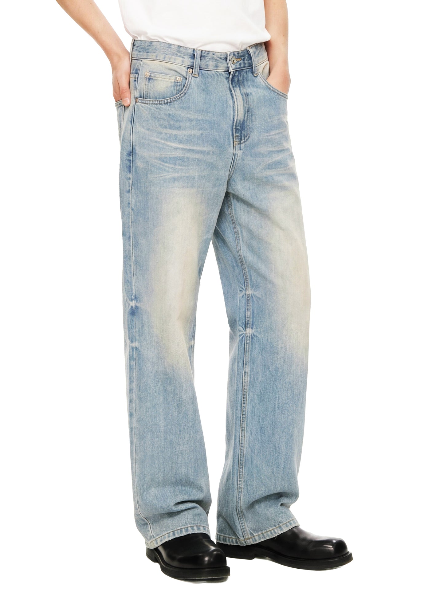 SUNFADE RAW HEM DENIM JEANS - BLUE