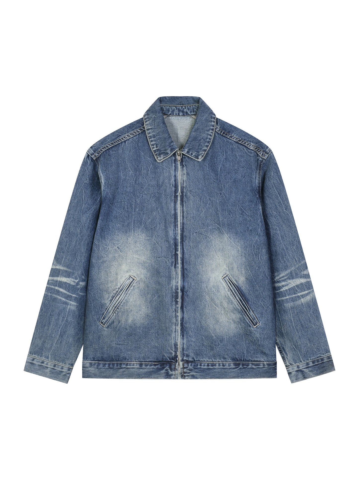 VINTAGE WASH ZIP UP DENIM JACKET - BLUE