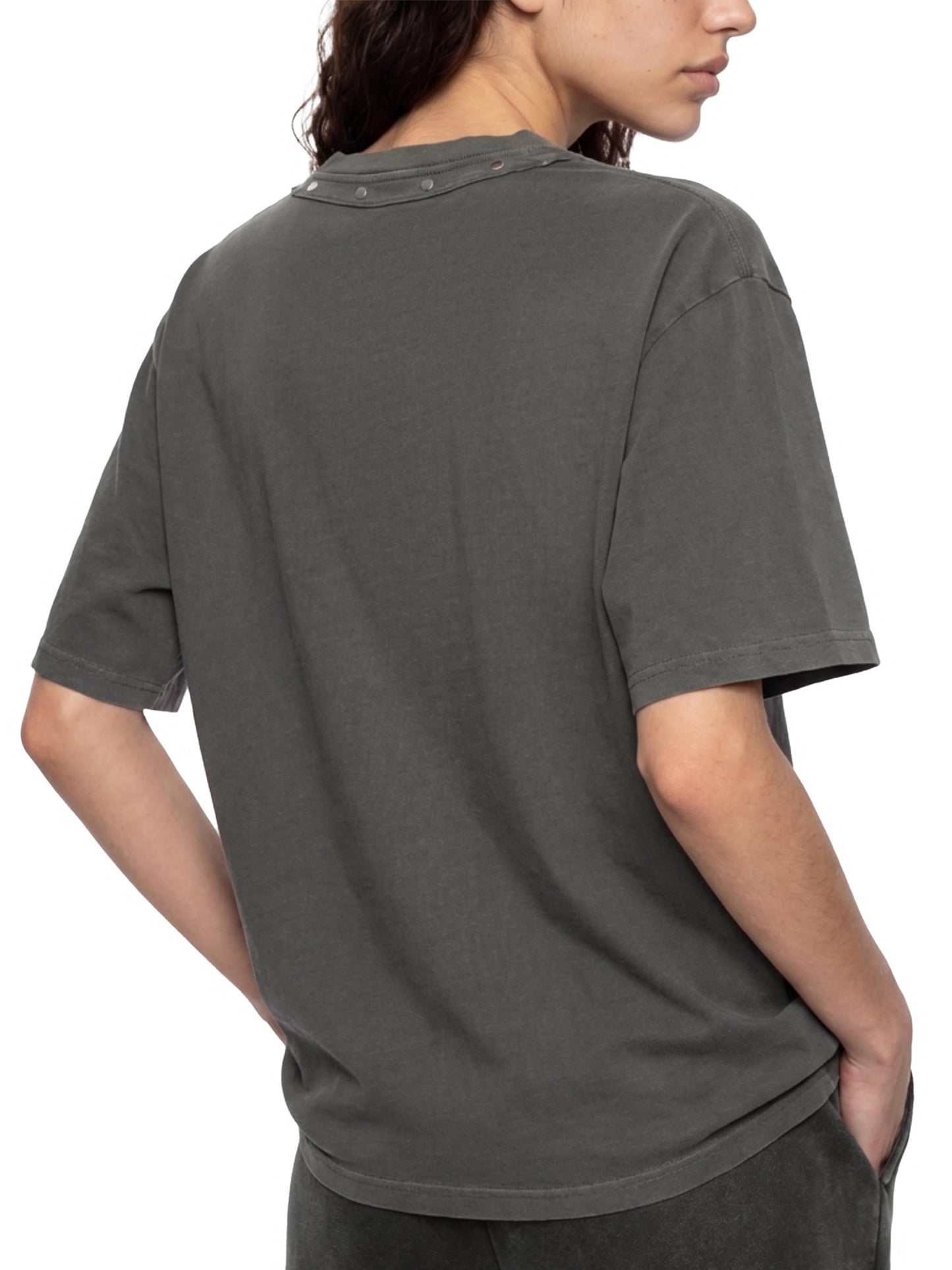 WASHED BOXY STUDDED T-SHIRT - DARK GRAY