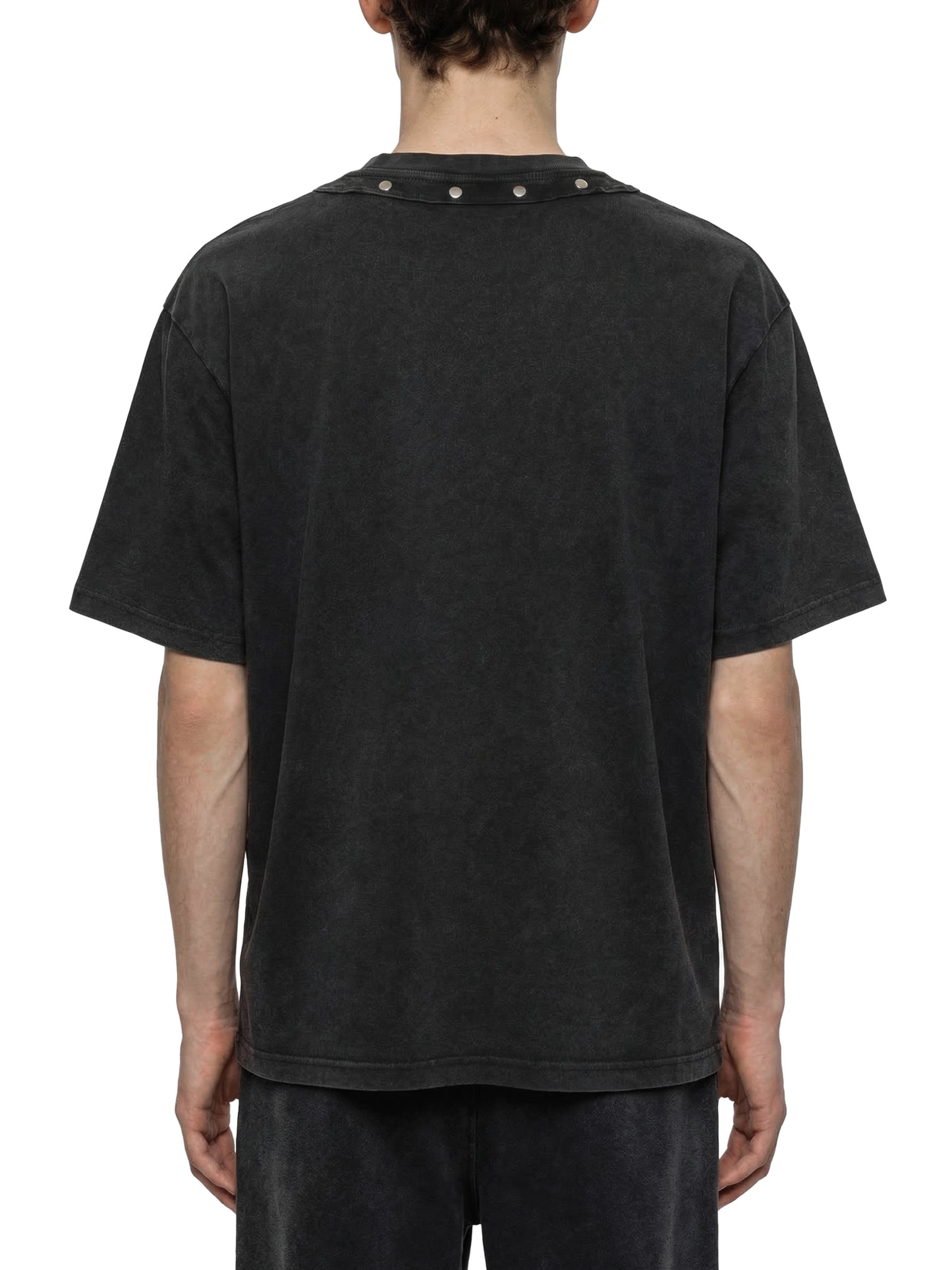 WASHED BOXY STUDDED T-SHIRT - BLACK